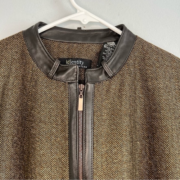 Lord & Taylor 100% Wool With Leather Trim Zip Up Jacket Blazer Brown Sz 8 office - Picture 6 of 10